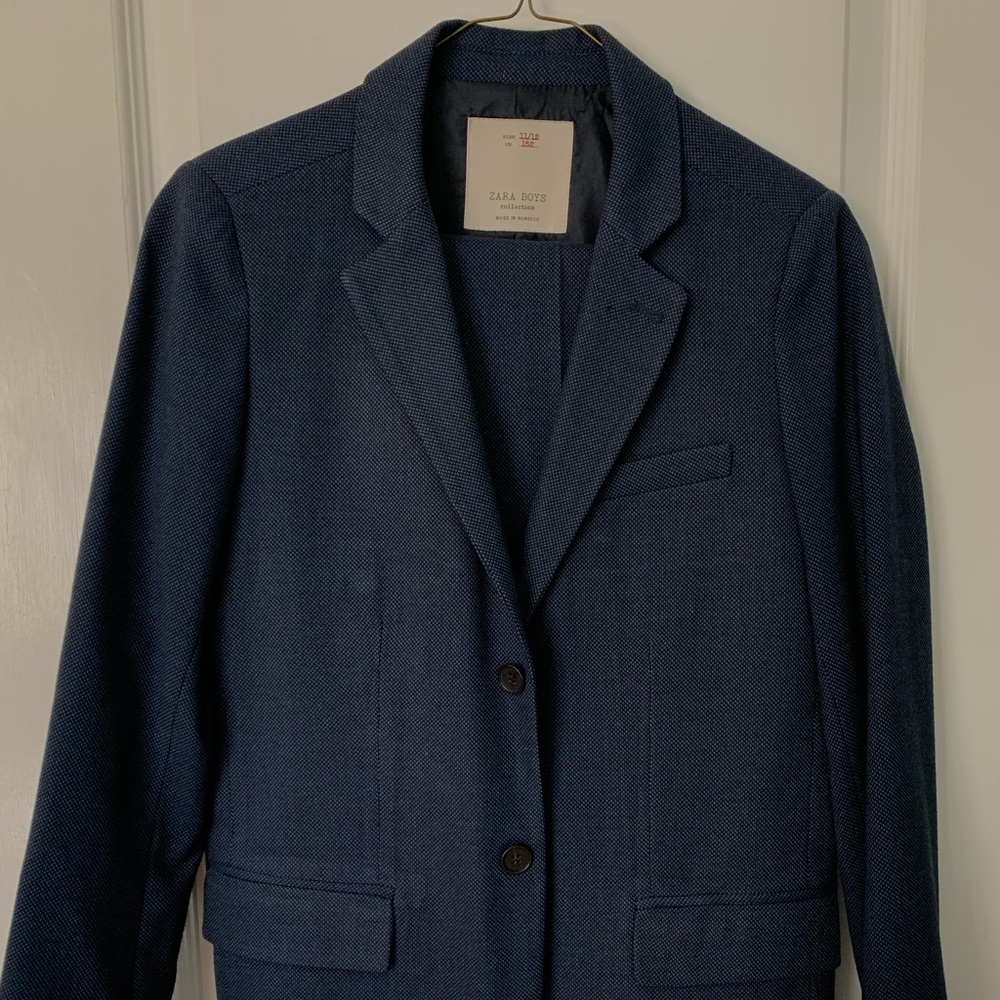 Zara Boys Blue Textured Weave Suit, Blazers&Pants